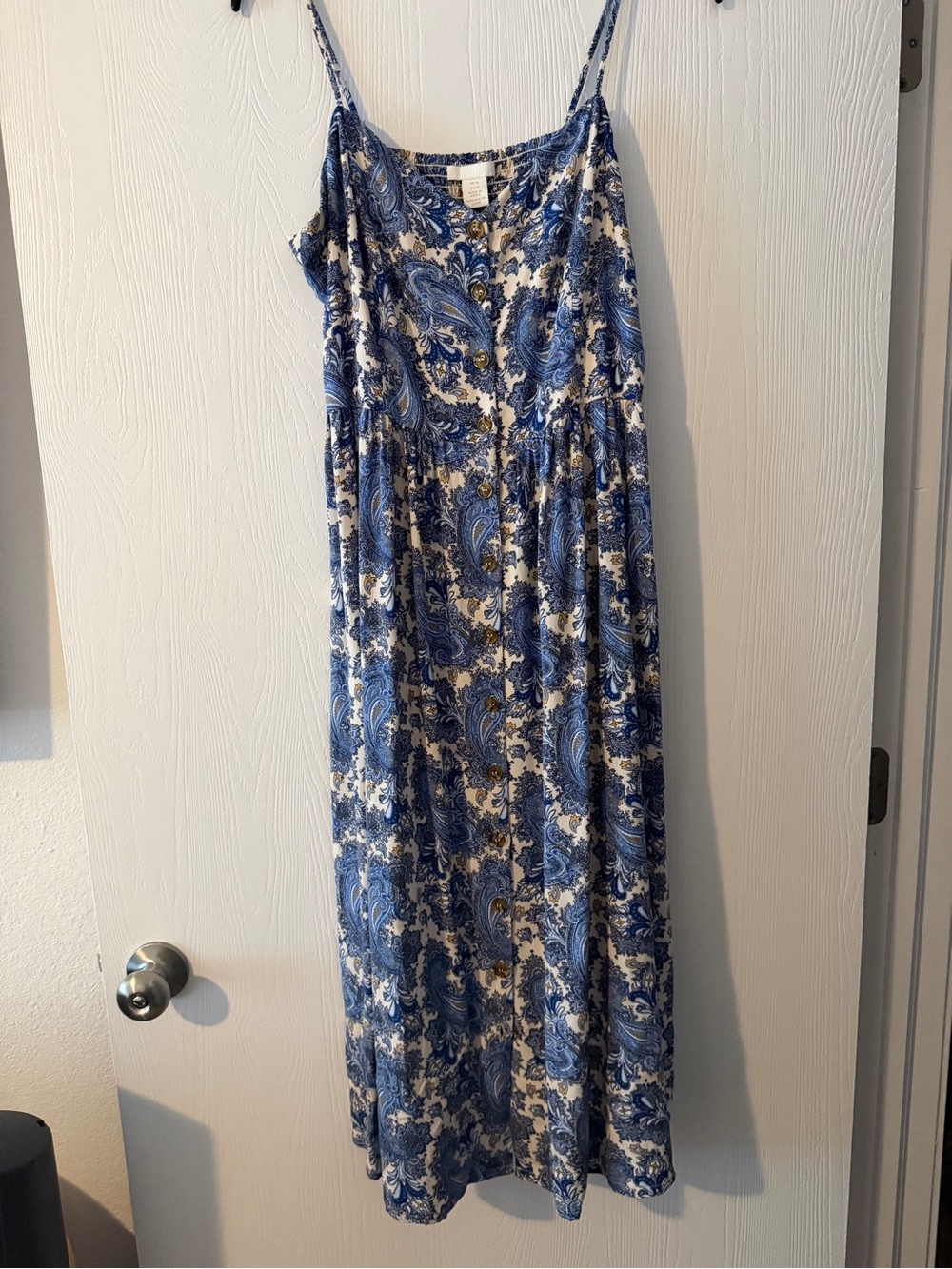H&M Women's Paisley Midi Summer Dress, Blue/Cream, Size 10